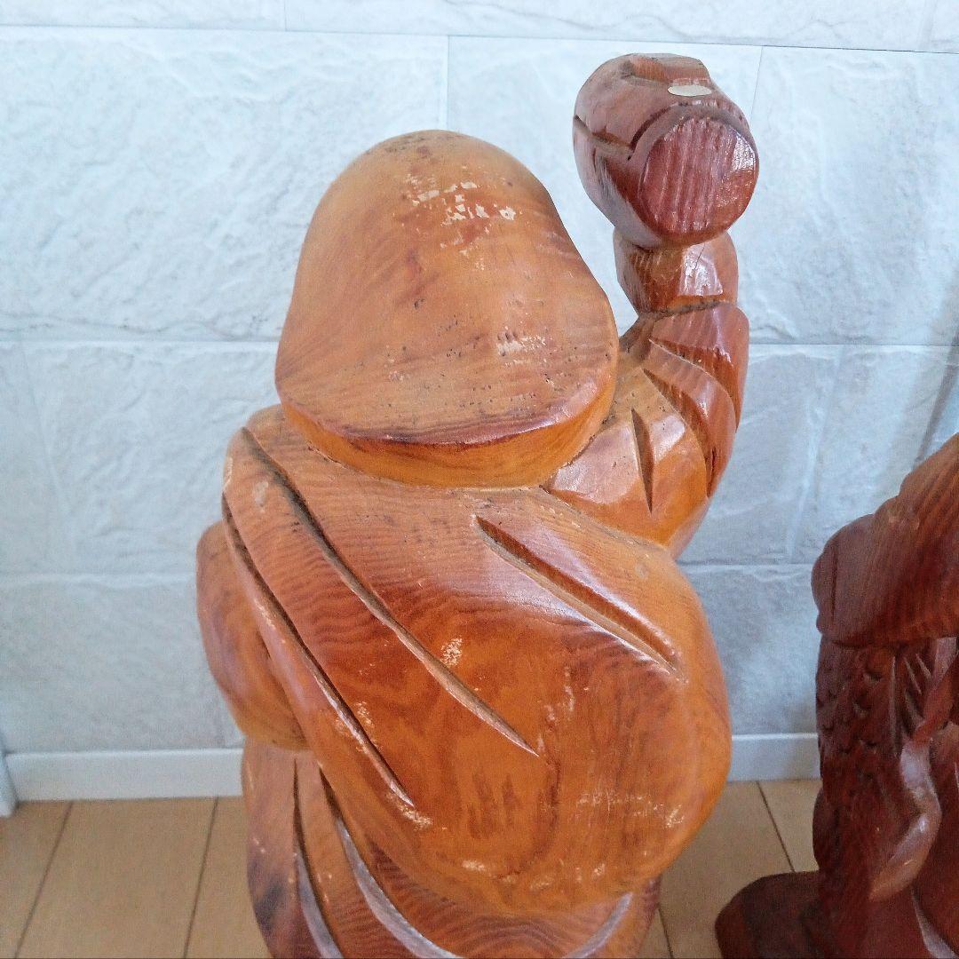 七福神 恵比寿様 大黒天様 縁起物 木彫り 木製 置物　打ち出の小槌 米俵
