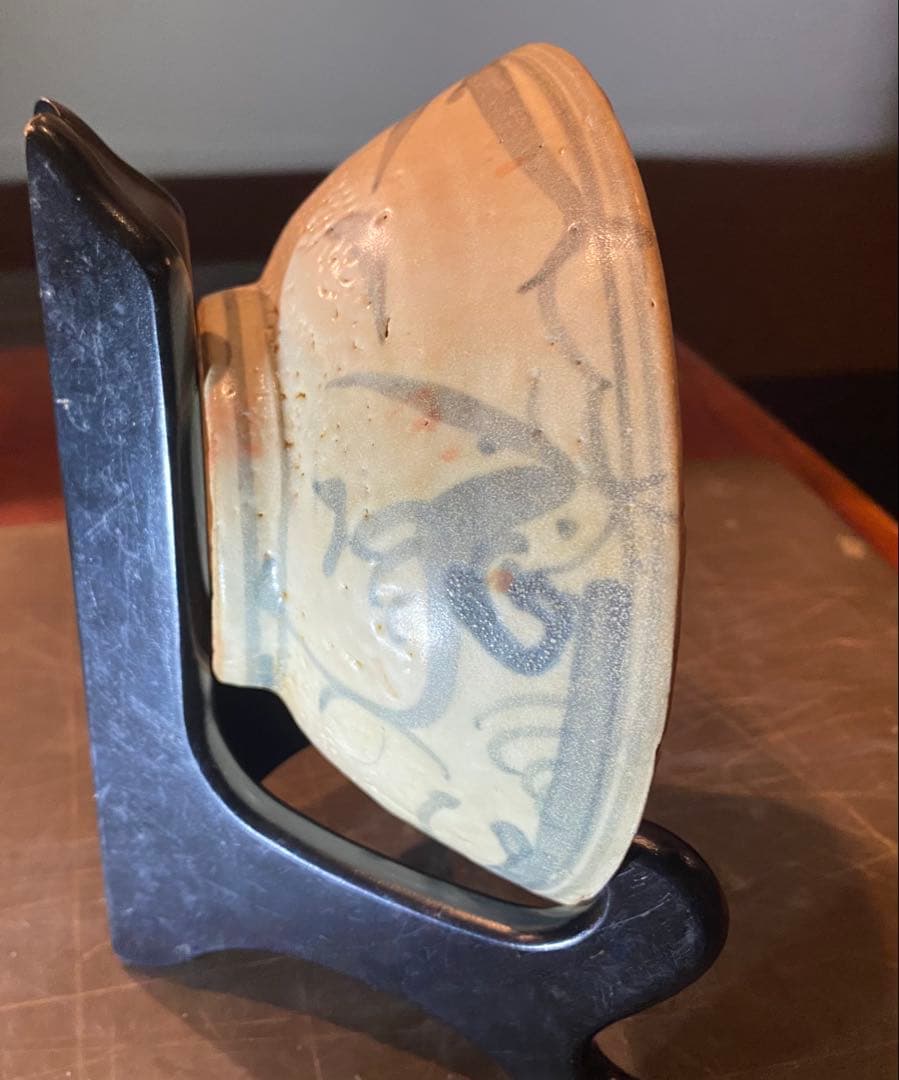 中国汕頭・スワトウ染付絵皿　鑑賞台付 ・ヴィンテージ　レア ・中国　台湾茶器