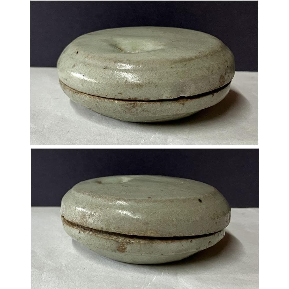 p033 李朝 青磁 香合 木箱入り 時代 茶道具