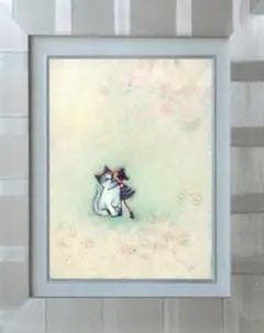 油絵 菅家令子 絵 絵画 インテリア F3-051621 可愛い子猫と女の子