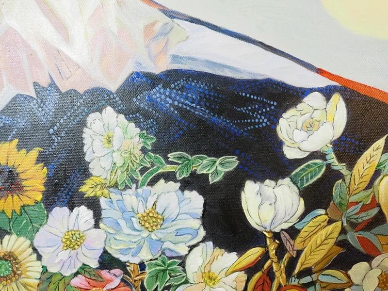 絵画　 油彩　片岡球子「富士山」サイン　M10サイズ　額装済み 肉筆手描き