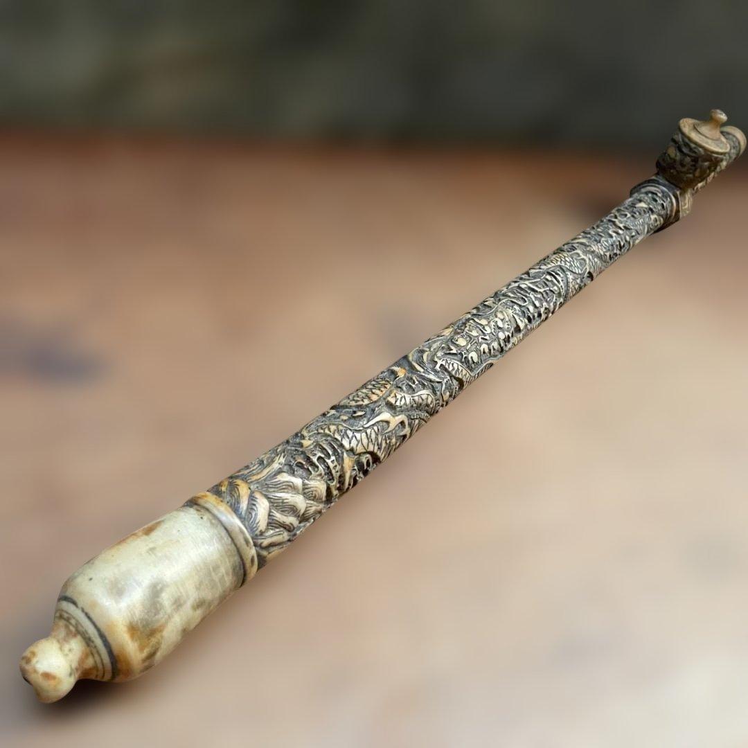 中国 骨董 古玩 古美術 アンティーク 阿片 煙管 アヘン パイプ 彫刻