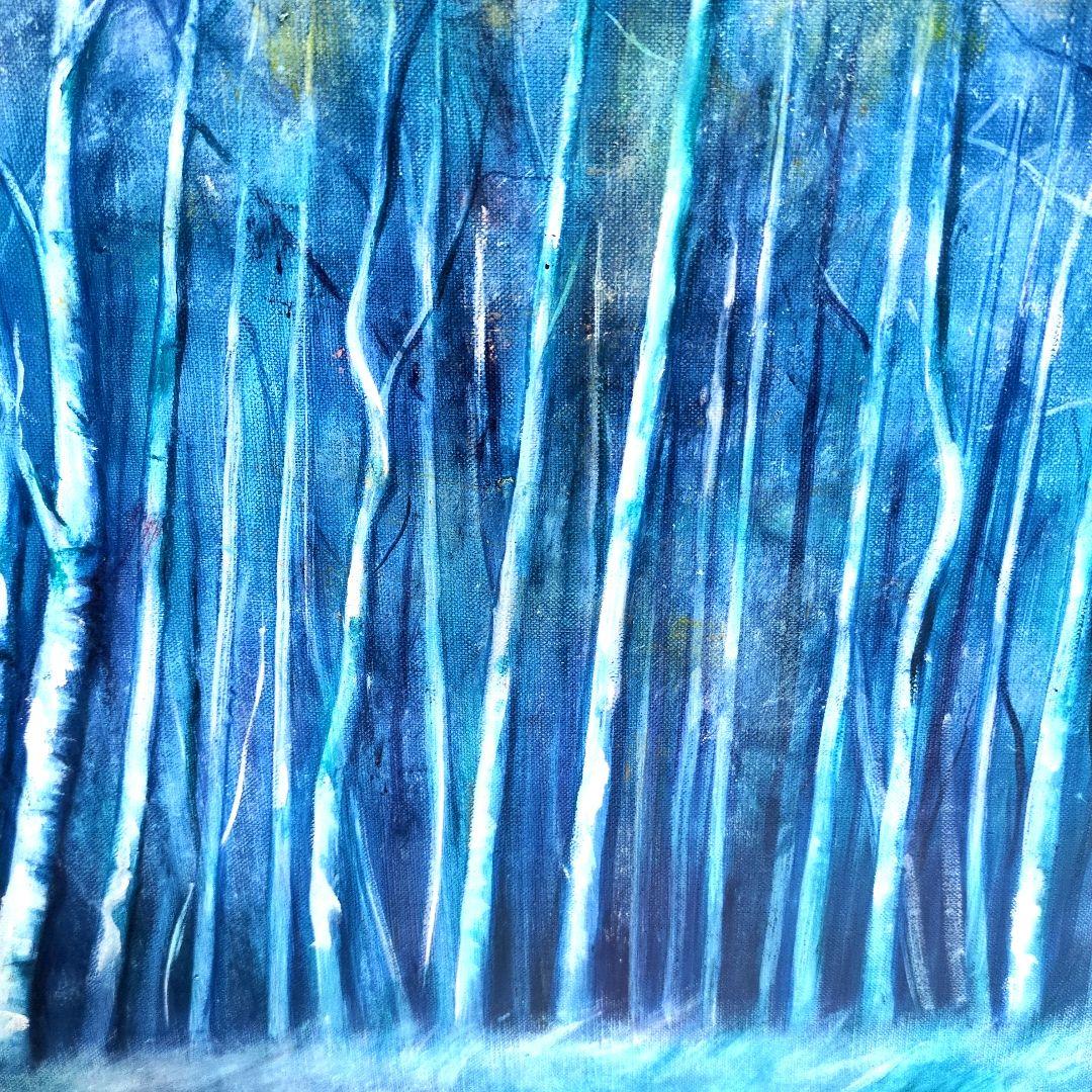 白樺の森　長野　油絵　Ｆ１０