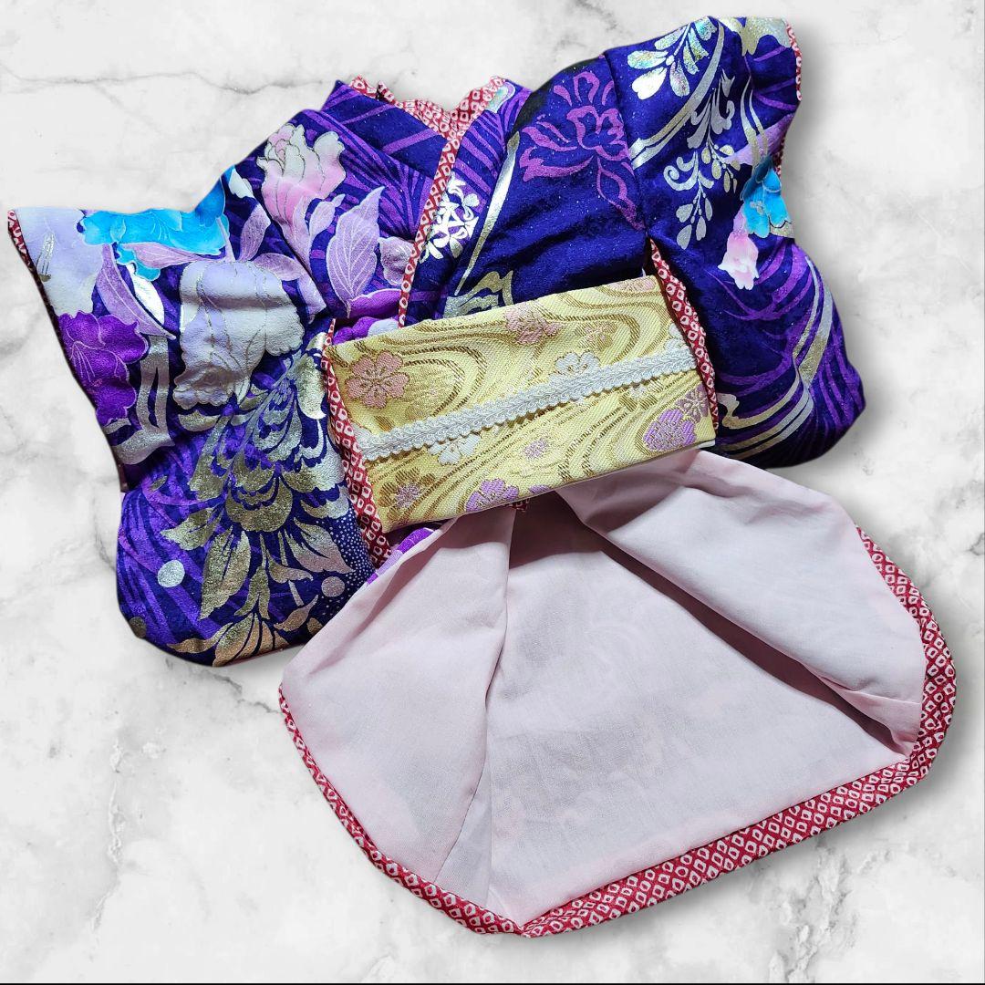 犬服　振り袖　引きずり　パープル&ブルー　ハンドメイド