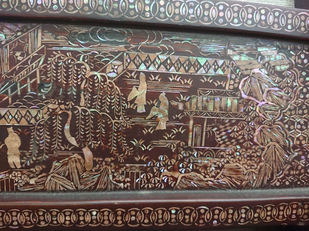 H1 螺鈿細工 両面 三段 刀掛 木製 武具 美術品 刀装具 伝統工芸品 古美術