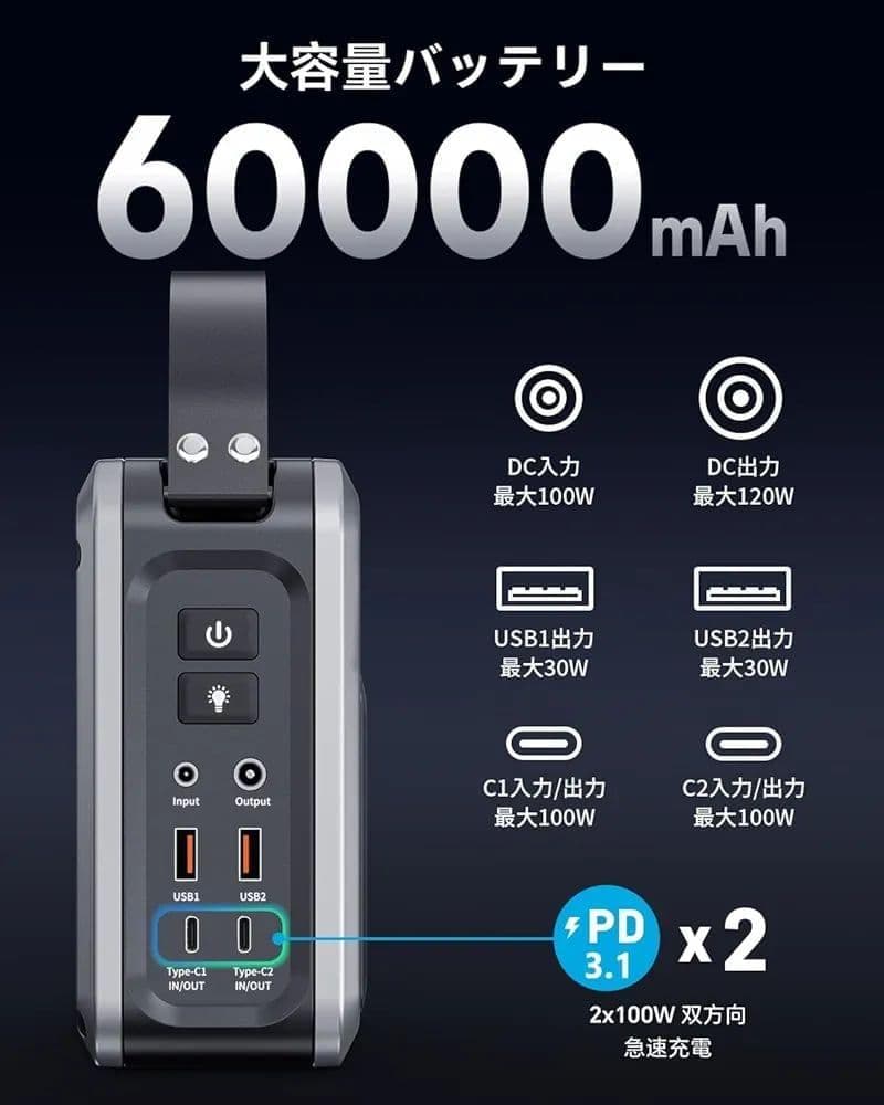 【超特価】ポータブル電源 小型 ポタ電 大容量 60000mAh