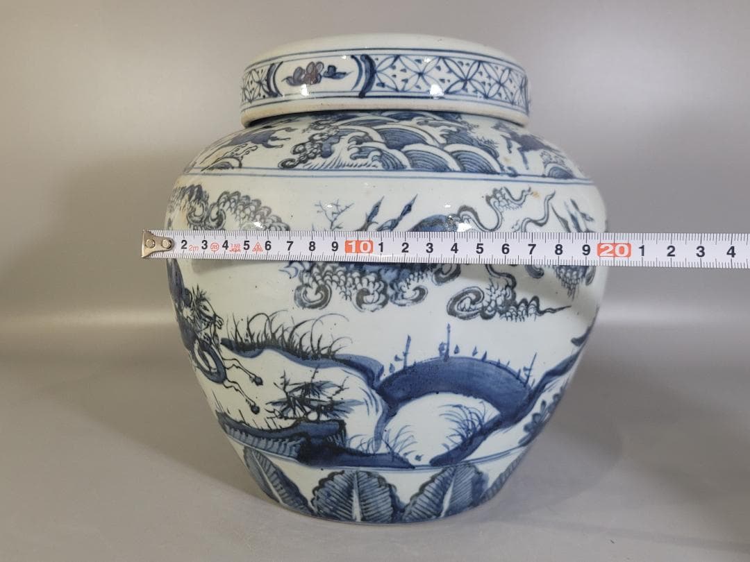 中国 染付 武人紋 蓋壷 茶入 DT166