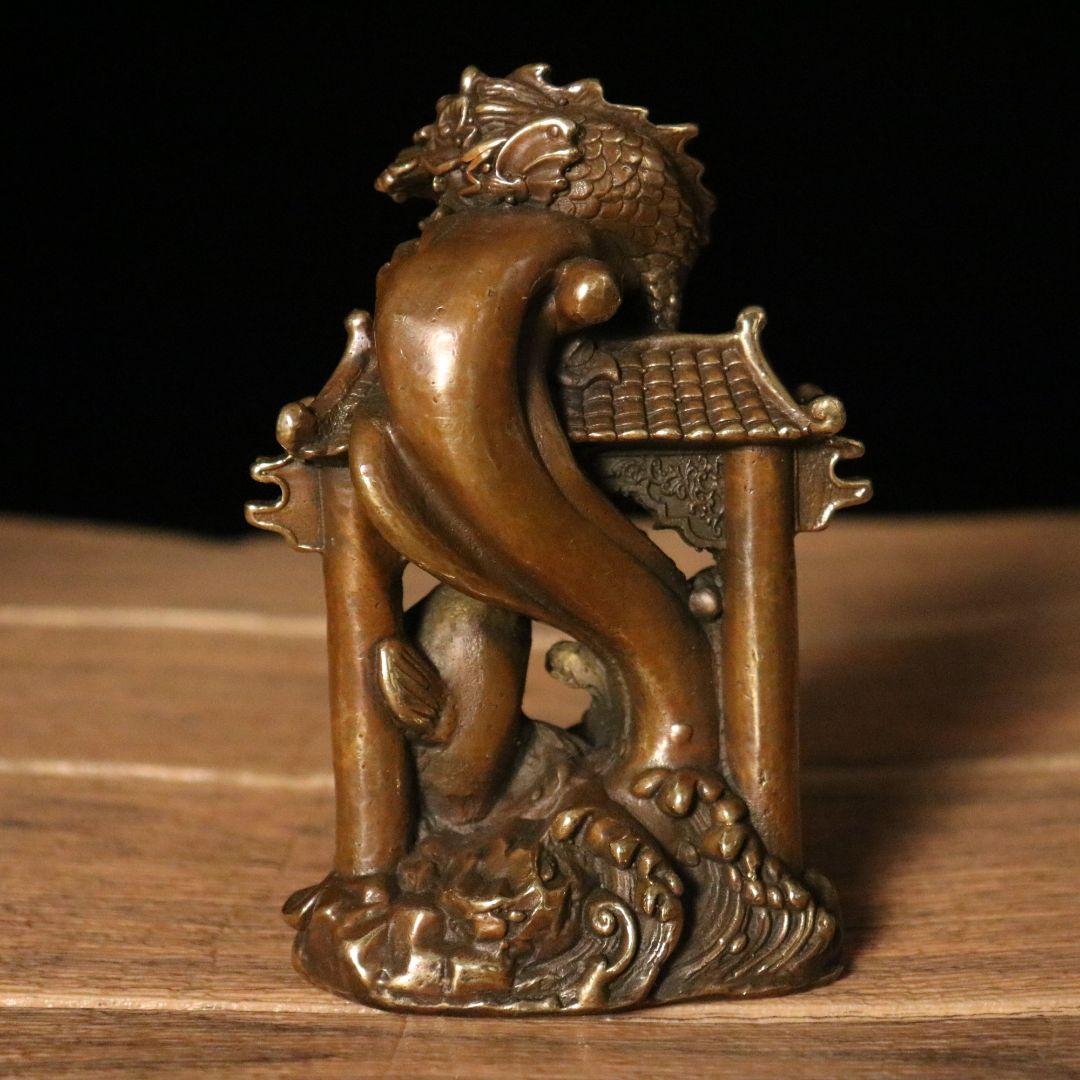 銅器 鯉躍龍門 客間 茶台 机 事務室 風水開運 装飾品 工芸品 置物