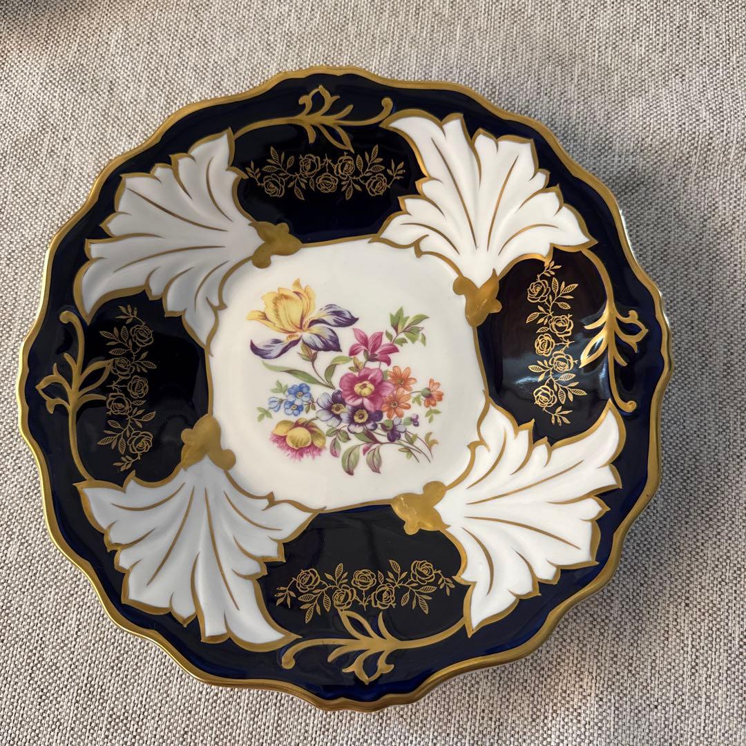 ワイマール　WEIMAR 金彩コバルトブルー フラワー　プレート4枚セット