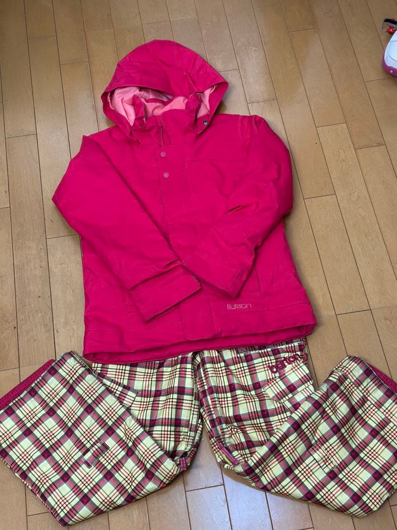 BURTON キッズスノーボードセット　キッズウェアMサイズ ピンク チェック柄