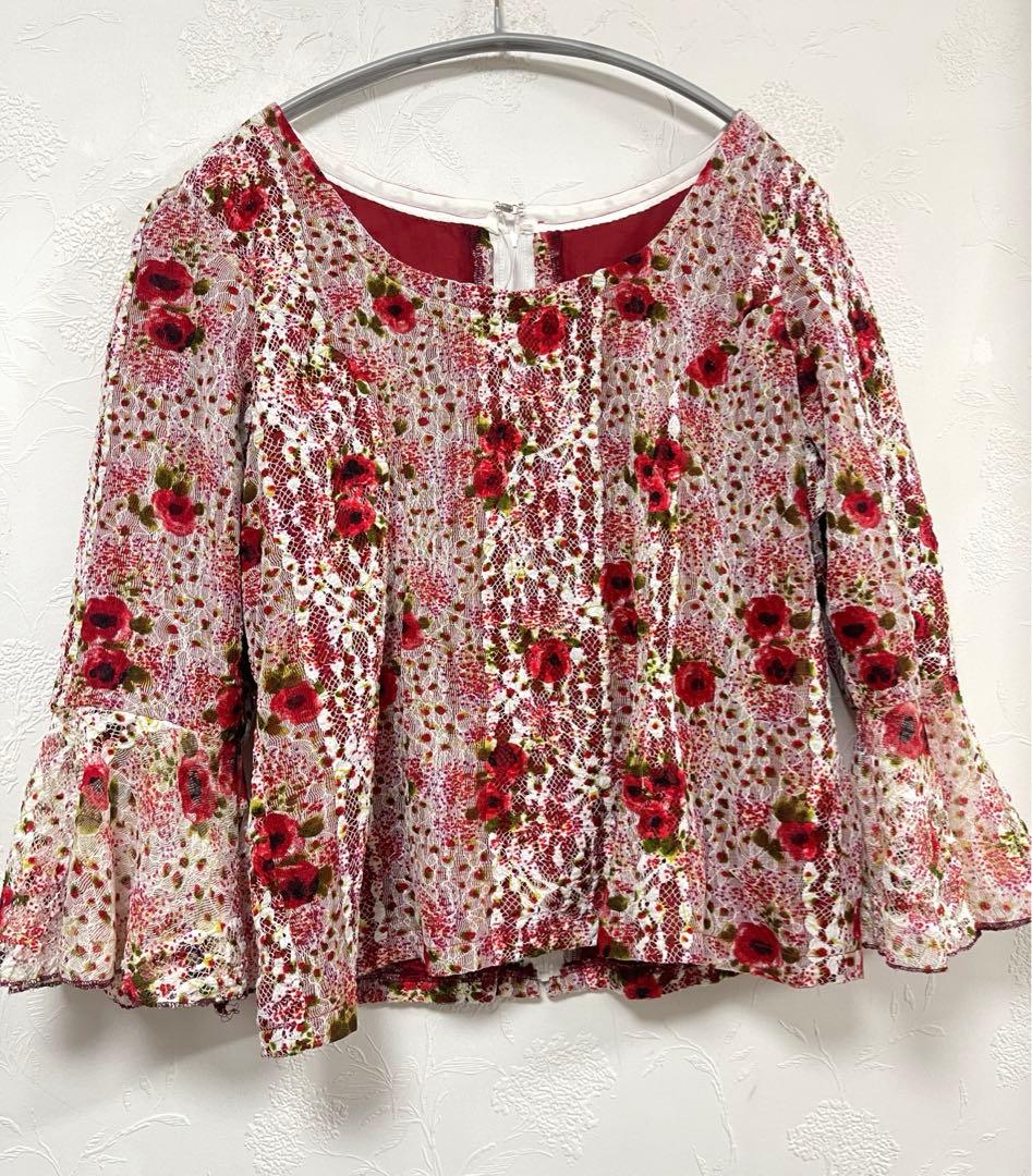 フラメンコ　ダンス衣装　トップス　スカート セットアップ　ドレス　薔薇柄