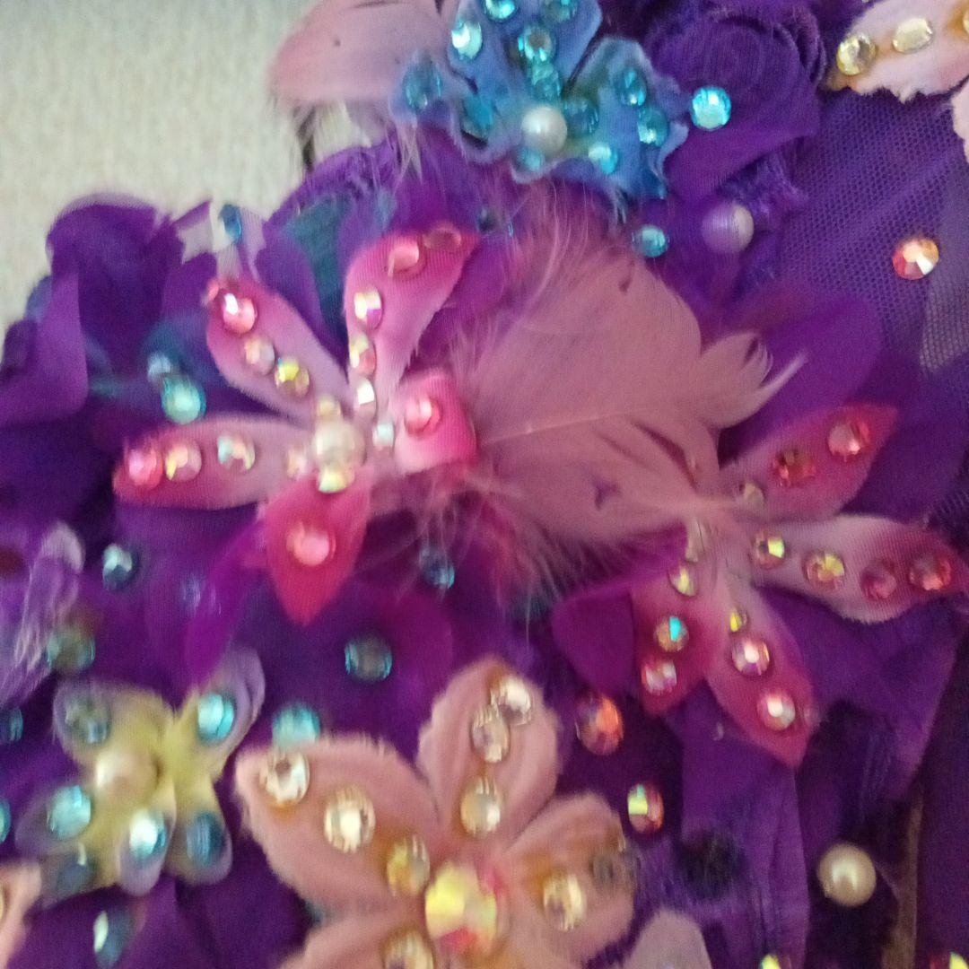 紫色 フラワー刺繍付き ダンスドレス　社交ダンス