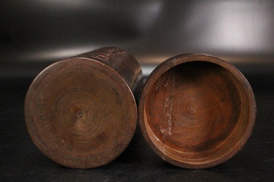 中国美術 唐木 刻題詞 在銘 筒蓋物 旧家蔵出