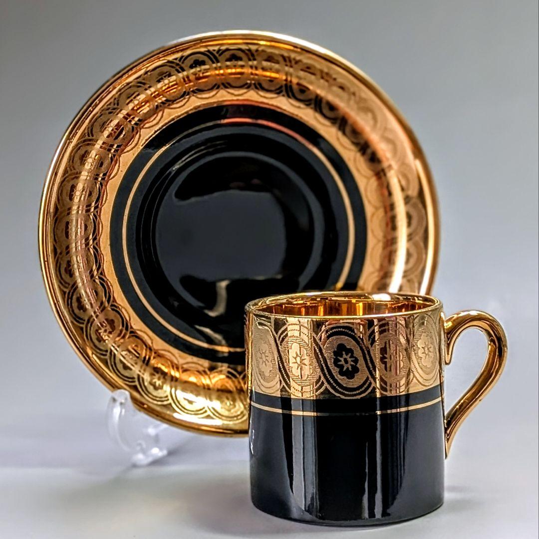 Gibson&sons 英国 1900年初期 漆黒花金紋 カップ＆ソーサー
