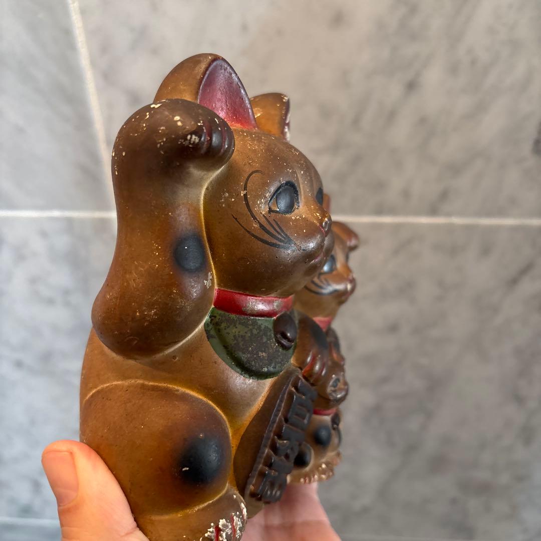 アンティーク雰囲気抜群の良き人、お金を呼び込む親子招き猫