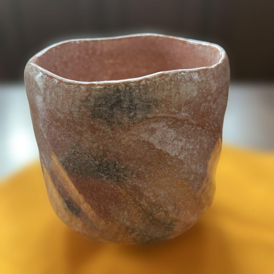 赤楽　筒茶碗　三代　佐々木昭楽造
