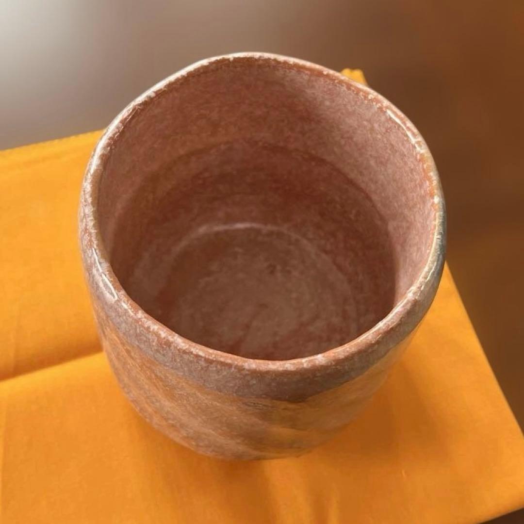 赤楽　筒茶碗　三代　佐々木昭楽造