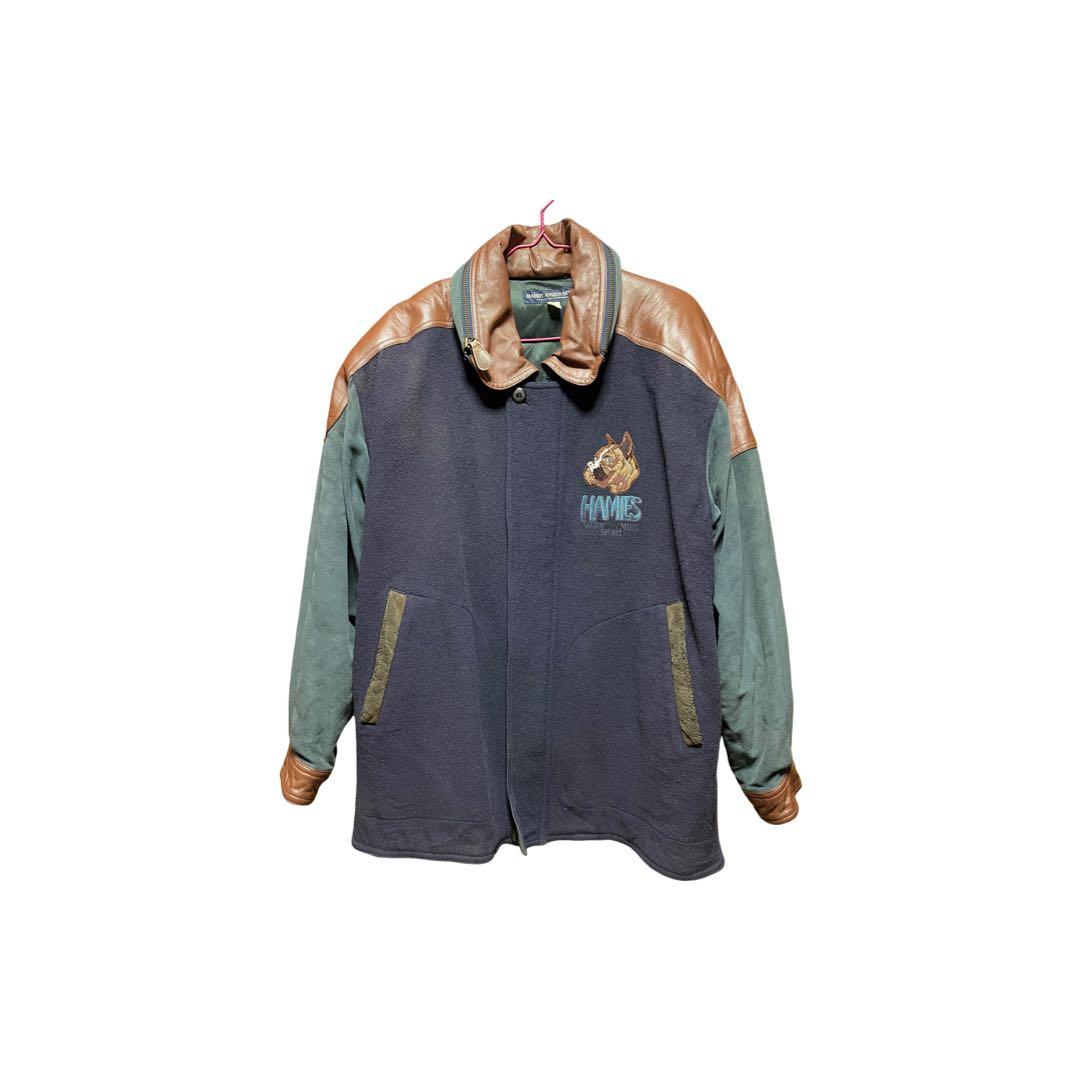 Hardy Amies SPORT 刺繍ジャケット 犬ロゴ レザー切替 古着