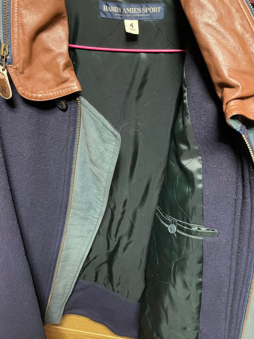 Hardy Amies SPORT 刺繍ジャケット 犬ロゴ レザー切替 古着