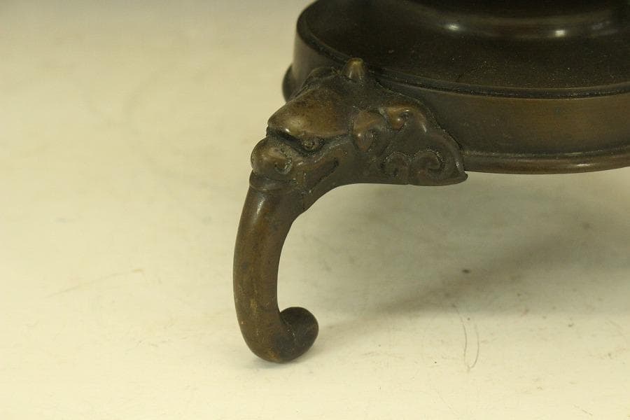 古銅 薄端 花器 池坊 華道 獣足 (A282)