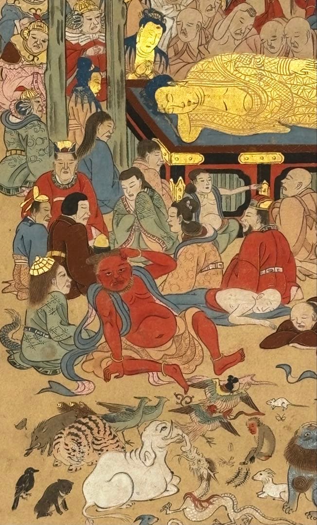 「極彩色 釈迦涅槃図」江戸時代中期頃筆 1幅|仏教美術 仏像 和本 古典籍 仏陀