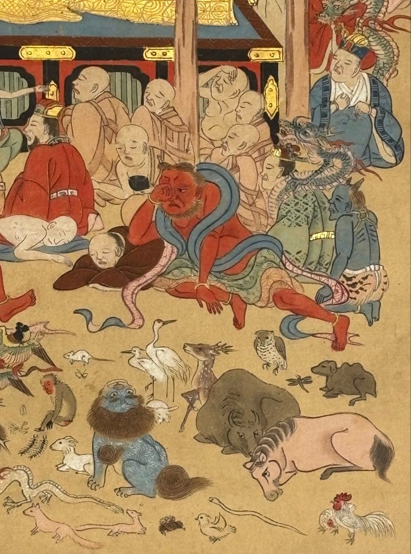 「極彩色 釈迦涅槃図」江戸時代中期頃筆 1幅|仏教美術 仏像 和本 古典籍 仏陀