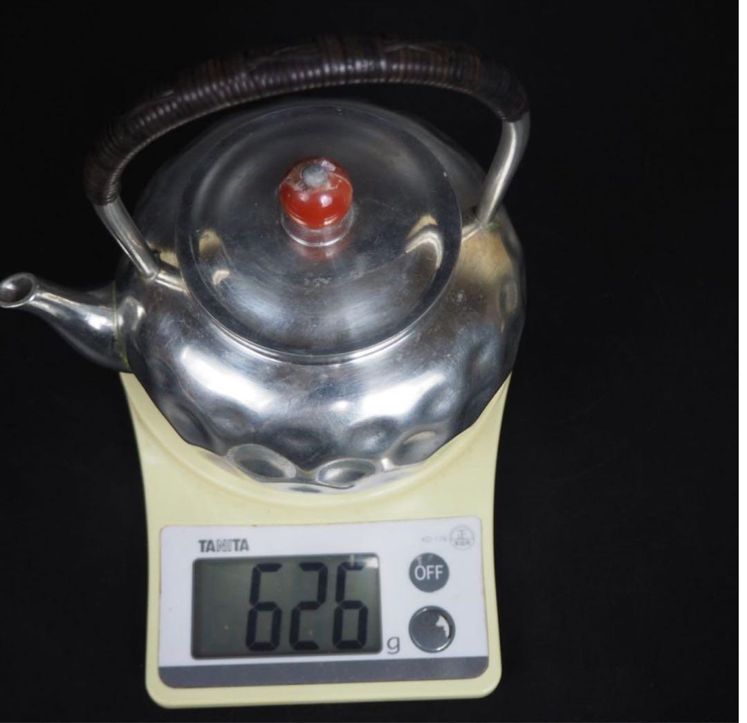 送料無料　明治～大正　錫製湯沸　『躍』在銘　共箱　茶道具