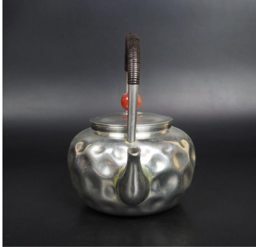 送料無料　明治～大正　錫製湯沸　『躍』在銘　共箱　茶道具