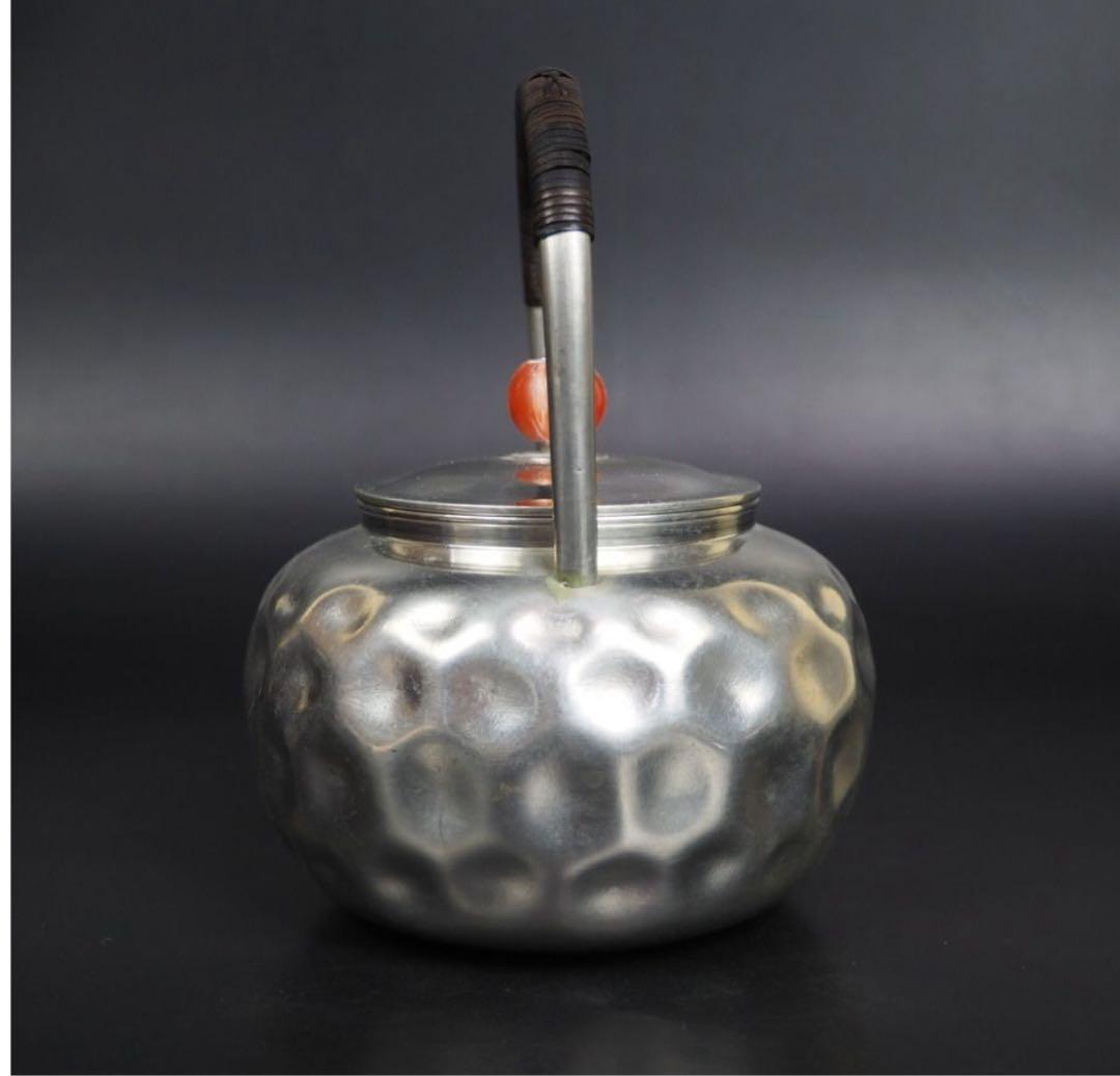 送料無料　明治～大正　錫製湯沸　『躍』在銘　共箱　茶道具