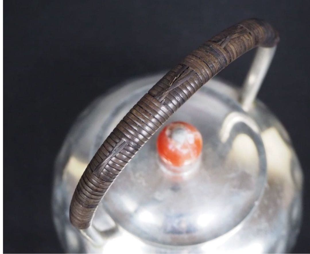 送料無料　明治～大正　錫製湯沸　『躍』在銘　共箱　茶道具