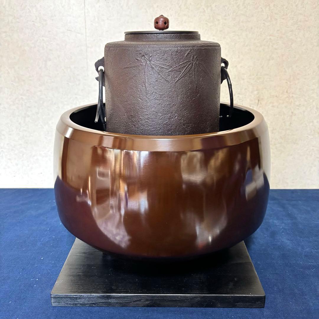 風炉/茶釜/電熱器/唐銅面取風炉/竹地紋筒釜/野々田電熱器/敷板/前瓦/底瓦