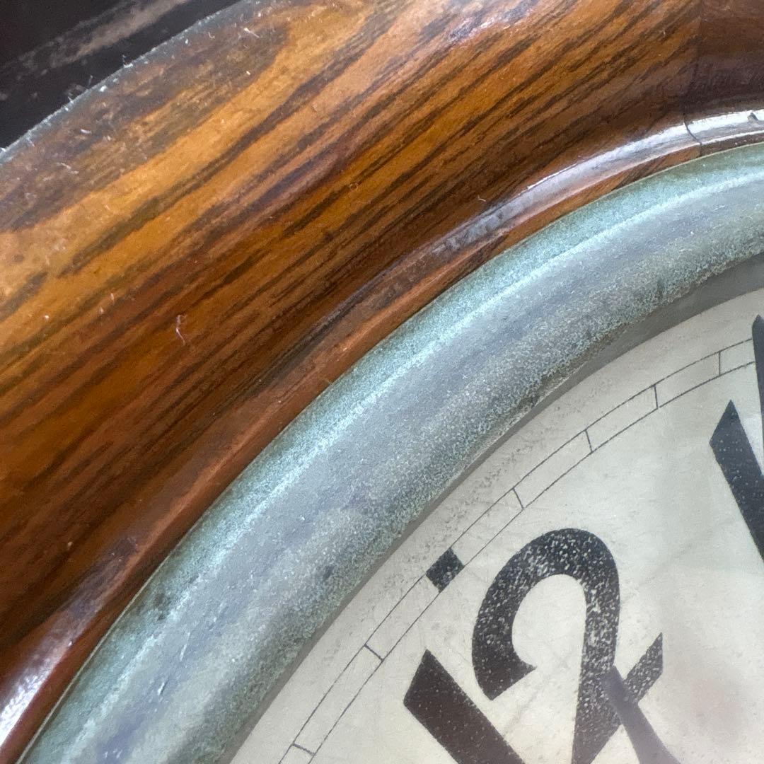 大正頃の吉田時計の木製丸時計　アンティーク時計　電池式