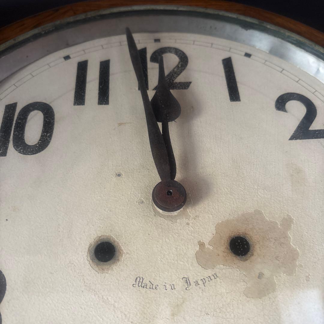大正頃の吉田時計の木製丸時計　アンティーク時計　電池式