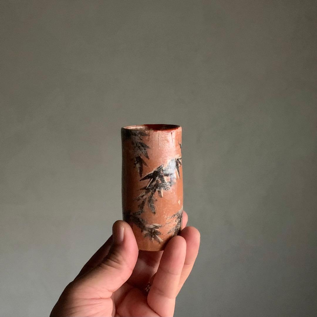 京焼 赤楽 筒盃 ぐい呑み 酒器 竹 筒向付 古美術 古道具 アンティーク