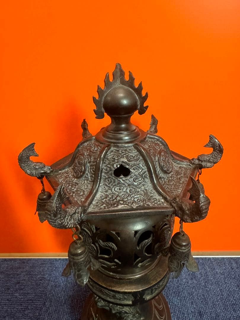 1848  古美術品　銅製　龍文　灯篭  置物　時代物