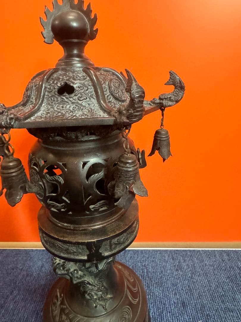 1848  古美術品　銅製　龍文　灯篭  置物　時代物