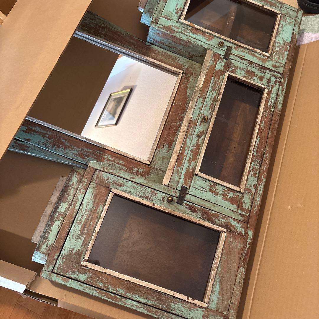 ヴィンテージ鏡 木製 アンティーク仕上げ