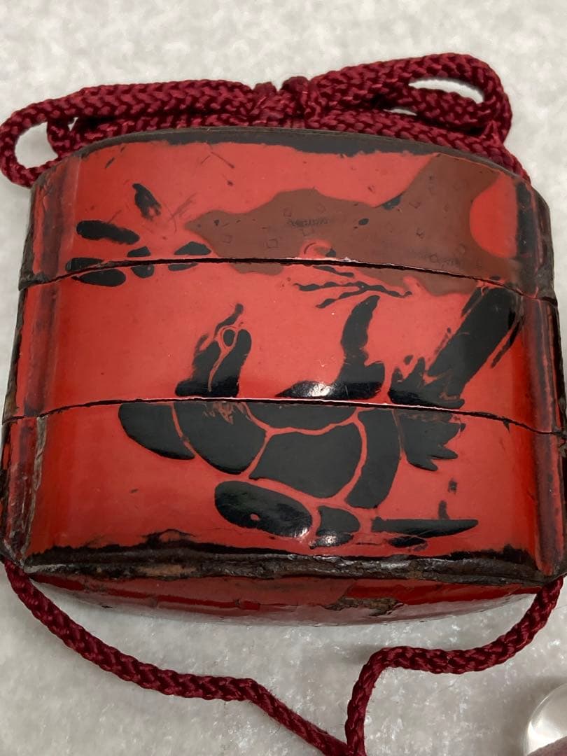 当時物 江戸時代～明治時代 印籠 蒔絵 漆器 3段印籠 玉石在銘 ヤギ根付