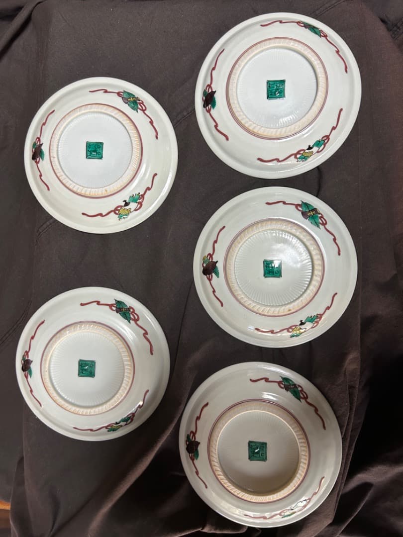 初代徳田八十吉　古九谷写絵変り中皿　5枚