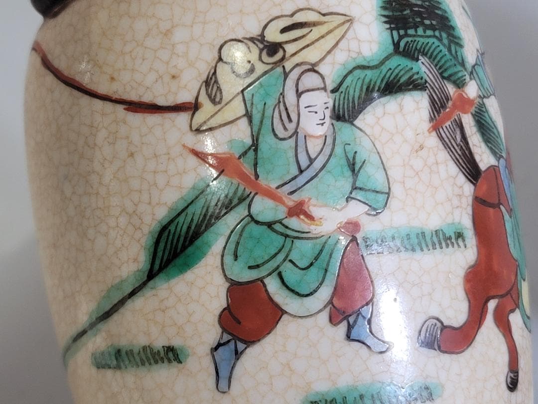 中国 色絵 人物 瓶 一対 台