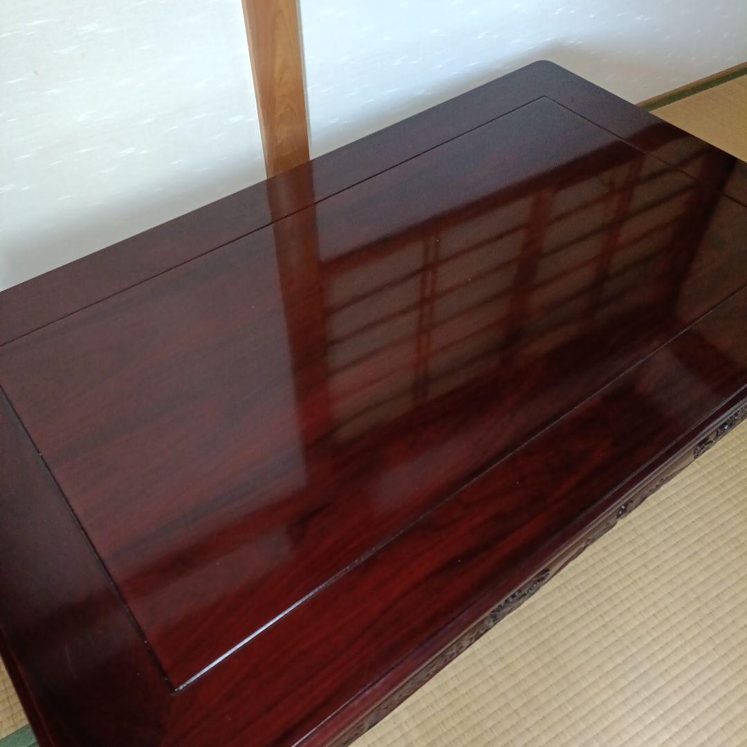 引き取り限定 木製座卓 ダークブラウン 彫刻装飾付き