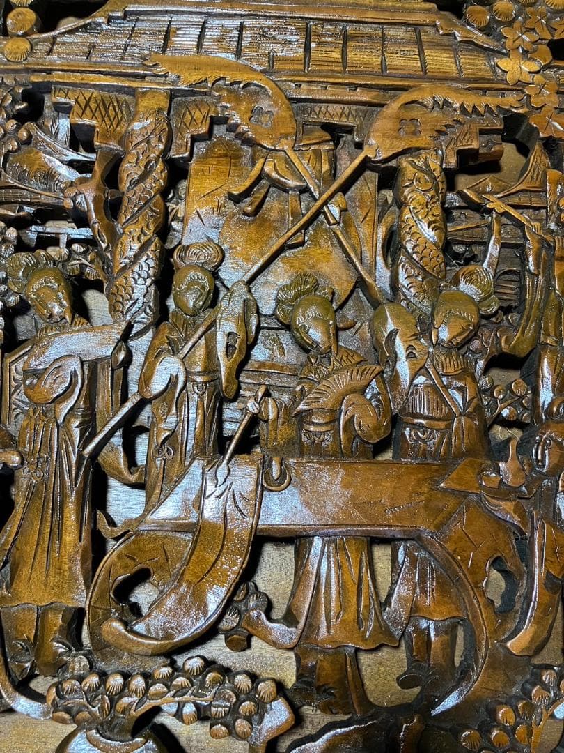 美品⭐︎希少な木製彫刻テーブル　年代物　アジア　オリエンタル　ガラス　レトロ