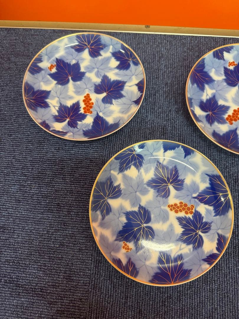 1726 深川製磁　葡萄瑠璃　皿　3客　金彩