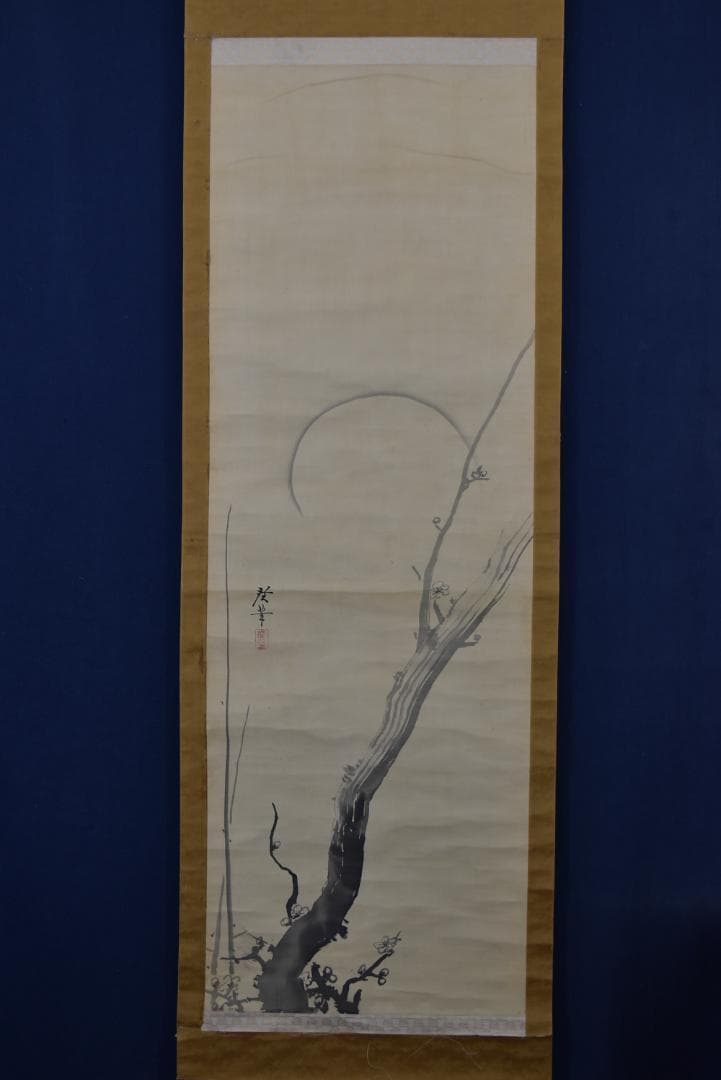 【真作】寺崎廣業/寺崎広業/月下梅花図/掛軸☆宝船☆Z-744