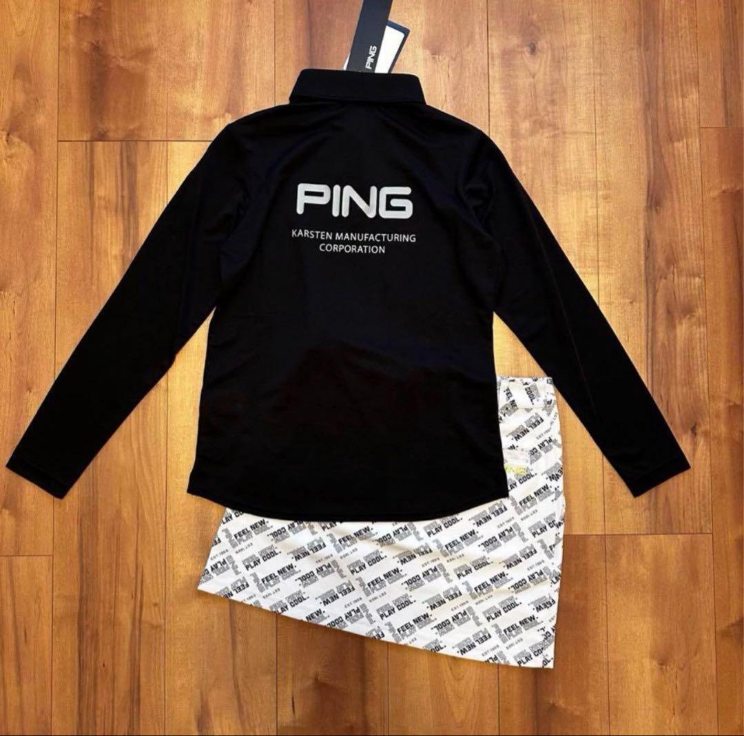 PING 長袖　ポロシャツ　スリットスカート　ストレッチ　総柄　春夏秋　長袖