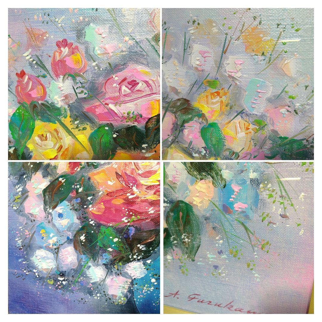 AA83 古川明雄【ばら】F6 油絵 肉筆サイン 本物保証 額装 額縁 花