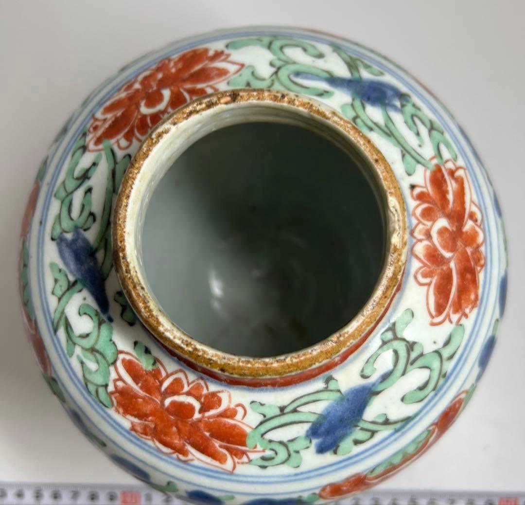 中国明時代　明代の五彩壺　南京赤絵大壷　置物　アンティーク　骨董　飾り物古美術品