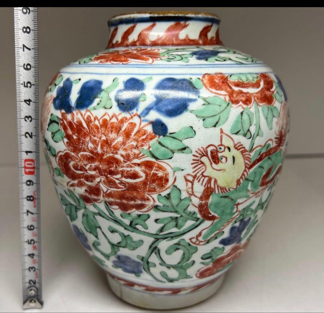 中国明時代　明代の五彩壺　南京赤絵大壷　置物　アンティーク　骨董　飾り物古美術品