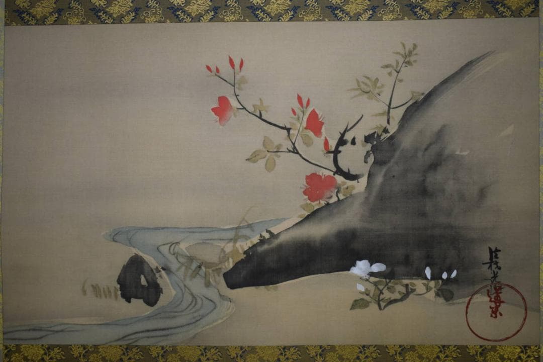 複製/尾形光琳/躑躅図/ツツジ図/大幅/工芸/桐共箱付/布袋屋掛軸HF-613