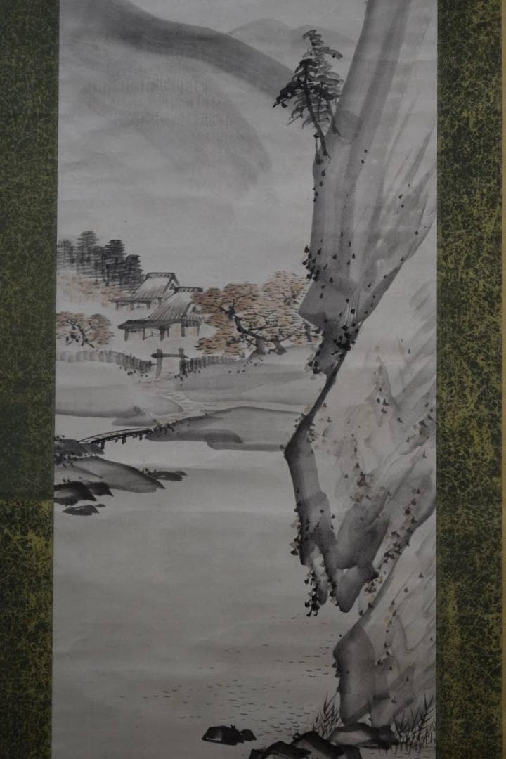 真作/月秋/秋景山水図/布袋屋掛軸HE-229